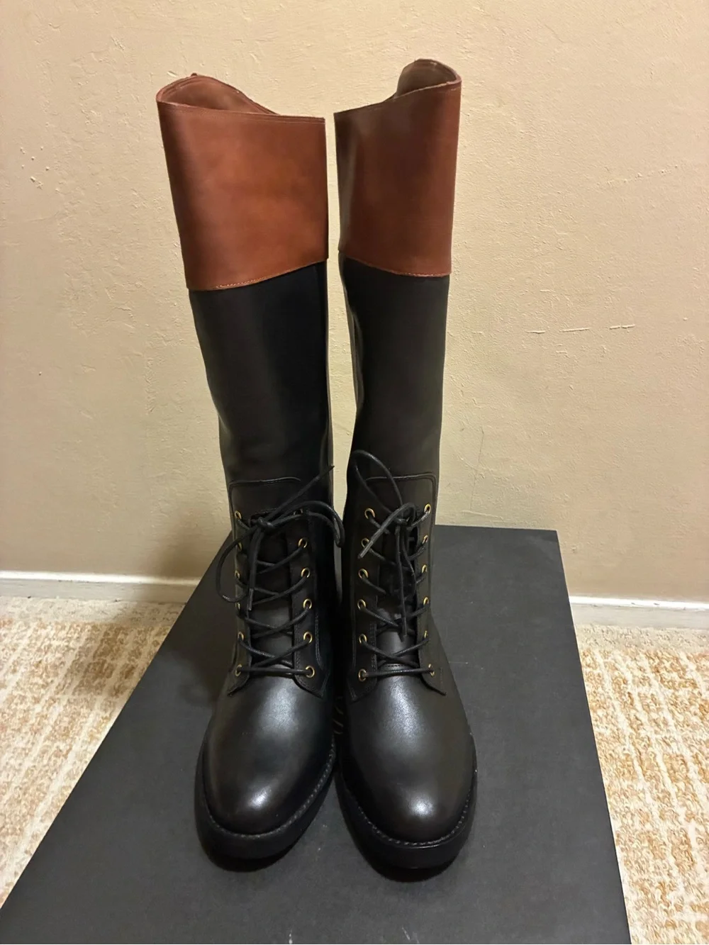 J.Crew leather Black BrownTall Lace-Up Riding Boots